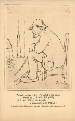 J.F. Millet em Barbizon — Desenho de J.B. Millet (1860) — A. Douhin Ed.