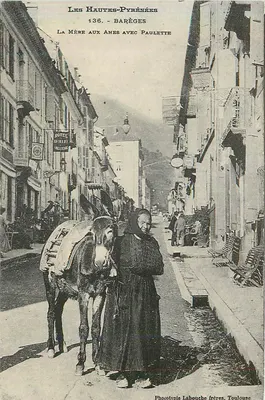 Barèges — A Mãe dos Burros com Paulette — Fototipia Labouche frères, Toulouse