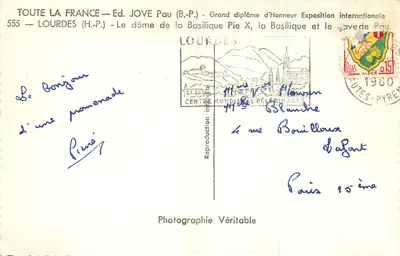 Lourdes — O domo da Basílica Pie X, a Basílica e o túmulo — Ed. JOVE Pau (B.P.) n°555 — Verso