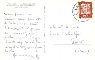Hinterzarten / Hochschwarzwald — Hohenluftkurort und Wintersportplatz 900-1400 m ü. M. — editor: Aufnahme u. Verlag Werner, Tuttlingen — Verso