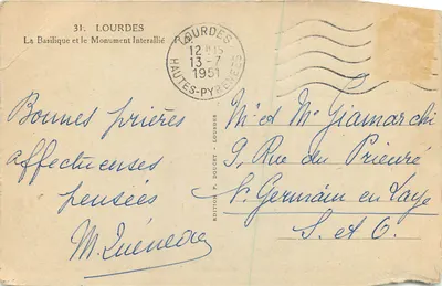 Lourdes — La Basilique et le Monument Interallié — Édition P. Doucet — Verso