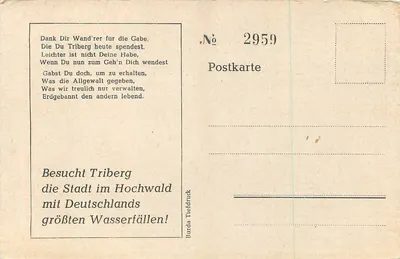 Cachoeiras de Triberg — Hochwald — Burda Tiefdruck, n° 2959 — Verso