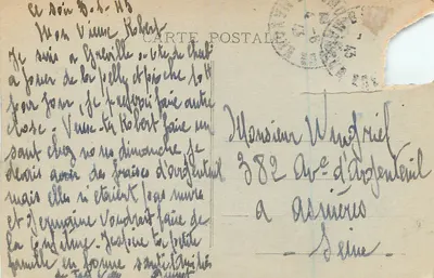 Ao redor de CHERBOURG — O Rocher do Castel Vendon — Editor: Escopemin-Roupsard, Cherbourg — Verso