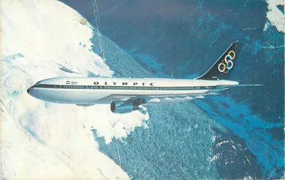 Avião Olympic Airways — Airbus A300 — em fundo de montanhas nevadas