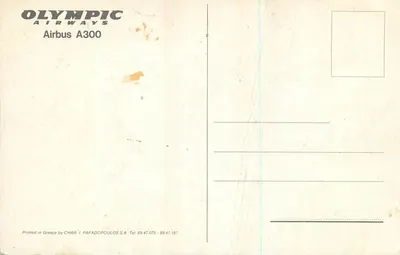 Avião Olympic Airways — Airbus A300 — em fundo de montanhas nevadas — Verso