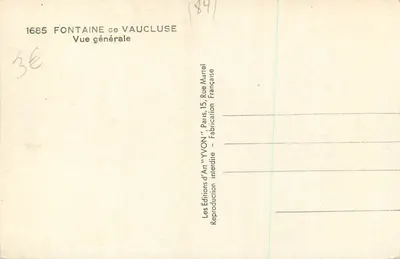 Fontaine de Vaucluse — Vue générale — Éditions d'Art 'YVON', Paris — Rewers