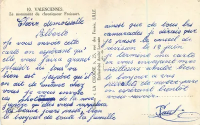 Monumento do cronista Froissart — Valenciennes — Edição LA CIGOGNE — Verso