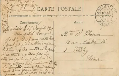 Bilhete postal antigo Andouille Cachoeira da Forja — Verso
