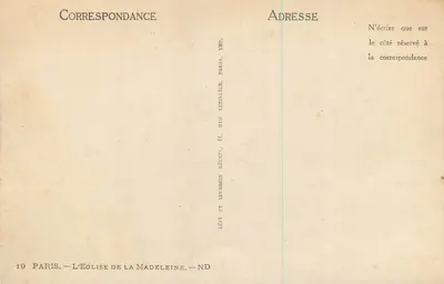 Iglesia de la Madeleine — París — Imp. Letellier — Reverso