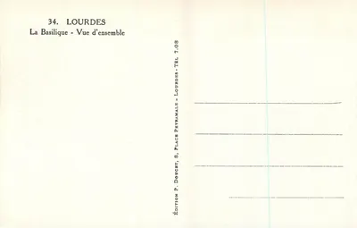 Lourdes — A Basílica — Vista geral — Edição P. Doucet, 8, Place Peyramale — Verso