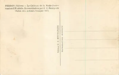 Perroy (Nièvre) — El Castillo de La Motte-Josserand en el siglo XV — Reconstrucción de G. C. Bourgeois (Salon des Artistes français 1935) — Reverso
