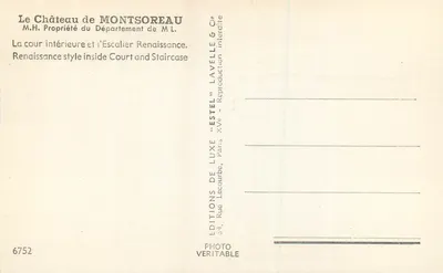 Zamek Montsoreau — Wewnętrzna dzwierkowa i schody renesansowe — Éditions de Luxe Estel, n°6752 — Rewers