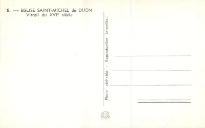 Kościół św. Michała w Dijonie — Witraż z XVI wieku — Wydawca: Fototypia Dijon, nr 8 — Rewers
