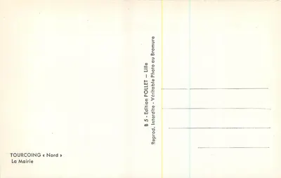 Tourcoing — A Prefeitura — Edição Pollet, Lille — Verso