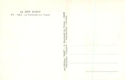 Nice - Promenada Anglijska — Wydawnictwo 'MAR' - 4, Bulwar Cimiez, Nice — Rewers