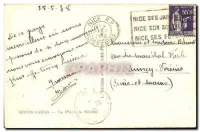 Praça do Casino — Monte-Carlo — editor L. Gilletta e filhos — Verso
