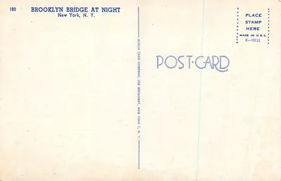Brooklyn Bridge — noite — Acacia Card Company, n°180 — Verso