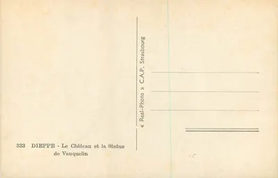 Dieppe — Zamek i Statua Vauquelina — C.A.P. Strasbourg, n°333 — Rewers