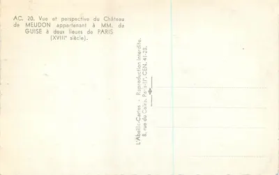 Zamek Meudon — widok i perspektywa z XVIII wieku — L'Abellie-Cartes, Paryż — Rewers