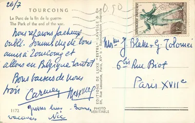 Parc van Tourcoing — Einde van de oorlog — Uitgever Estel, n° 1172 — Achterkant