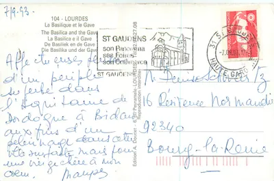 Lourdes — La Basílica y el Gave — Edición A. Doucet — Reverso