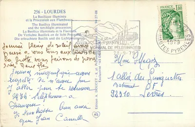 Lourdes — Bazylika oświetlona i Procesja z Fakirami — Wydanie AS DE L'UR — Rewers