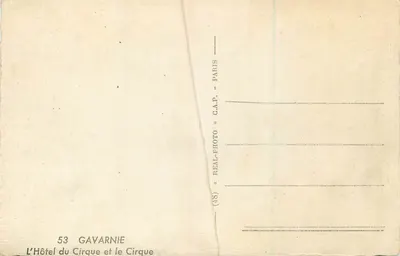 Cirque de Gavarnie — Hotel do Cirque — editor C.A.P. Paris, n°53 — Verso