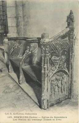 Bommiers (Indre) — Igreja de Bommiers, as cadeiras do transepto (Adão e Eva) — Coll. G. Guillemont, Châteauroux