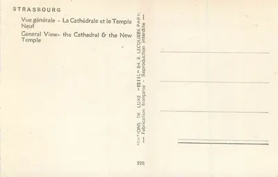Strasburgo — Vista generale — La Cattedrale e il Tempio Nuovo — Editore Estel, n° 926 — Verso