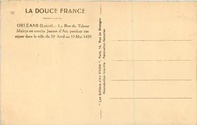 Orléans — Rue du Tabour, casa onde dormiu Joana d'Arc — Les Éditions d'Art Yvon, Paris — Verso