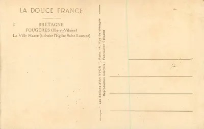 Fougères — A Cidade Alta (à direita a Igreja de São Luís) — Edições de Arte YVON — Verso