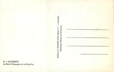 Cauterets — Pont da Espanha e o Gouffre — Edição P. DOUCET — Verso