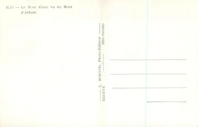 O Mont Blanc visto do Mont d'Arbois — série H.45 — L. Morand, editor (Mégeve) — Verso