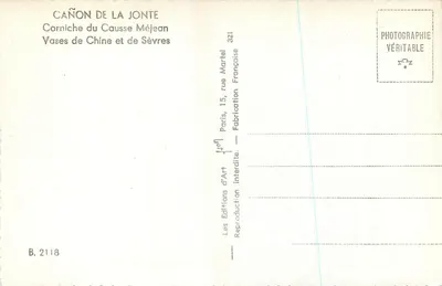 Cañon de la Jonte — Corniche do Causse Méjean — Edições d'Art — Verso