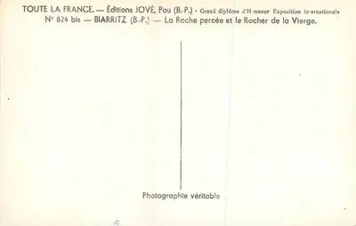 Biarritz — La Roche percée en het Rocher de la Vierge — Uitgaven JOVÉ, Pau — Achterkant