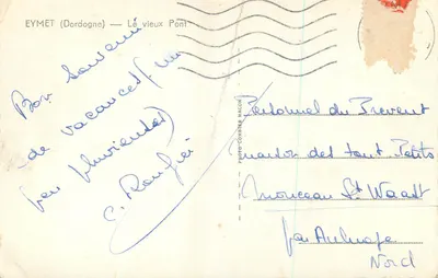 Bilhete postal moderno Eymet (Dordogne) O Velho Ponte — Verso