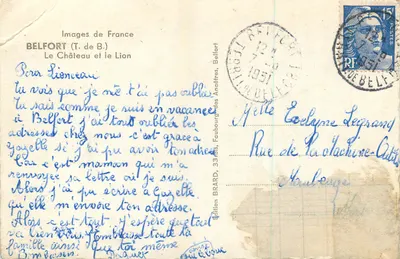 Belfort — Il Castello e il Leone — Immagini di Francia (T. de B.) — Verso