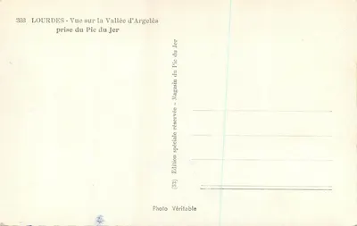 Lourdes — Vue sur la Vallée d'Argelès prise du Pic du Jer — Édition spéciale réservée — Rewers