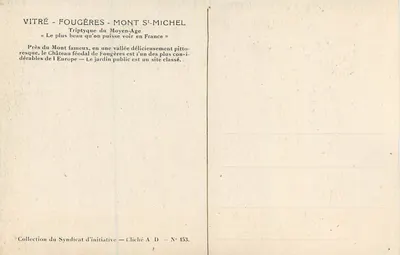 Castelo de Fougères - A Cascata — Coleção do Syndicat d'initiative, cliché A D, n° 153 — Verso