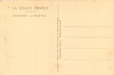 Chartres - El Portal Norte — Ediciones de Arte Yvon, serie 'La Bella Francia' n°5 — Reverso