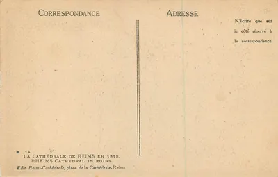 Katedra w Reims — Ruiny w 1918 — Wyd. Reims-Katedra, place de la Katedra, Reims — Rewers