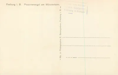 Freiburg i. B. — Posaunenengel am Münster­turm — Fotografia E. Baumgartner, nr 3 — Rewers
