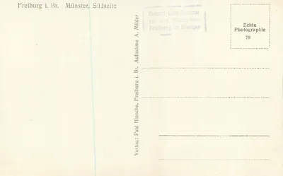 Freiburg i. Br. Münster, południowa strona — fotografia — A. Müller, seria 79 — Rewers