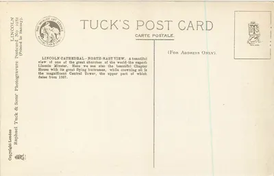 Catedral de Lincoln — vista Nordeste — Tuck's Post Card n°2181 — Verso