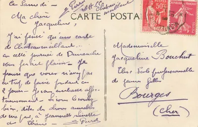 Stara pocztówka Chateaumeillant (Cher) Droga do Chatre — Rewers