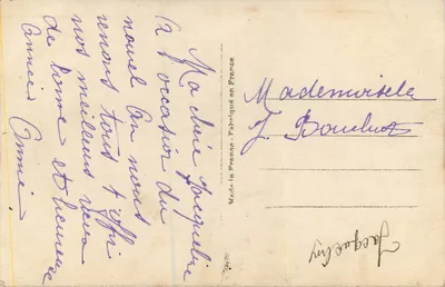 Dziewczyna w pelerynie trzymająca krzak jesionu — Szczęśliwy Nowy Rok — DÉDÉ 1777 — Rewers