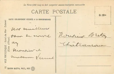 Brzeg morza — Côte d'Azur — Widok artystyczny — Wydawnictwo Gilelta, Fot., Nice, n°10 — Rewers