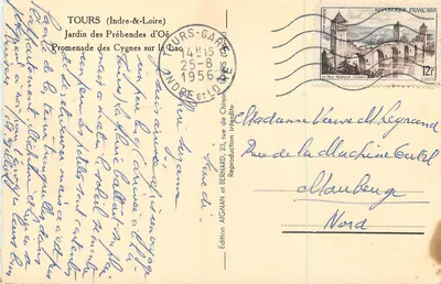 Tours (Indre-et-Loire) — Ogród Prebendów Oé — Spacer Cygni na jeziorze — Wydawnictwo AIGNAN — Rewers