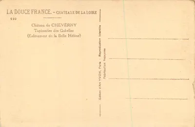 Castelo de Cheverny — Tapeçarias dos Gobelins (Roubo da Bela Hélène) — Edição de Arte YVON — Verso