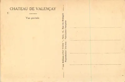 Zamek Valençay — Ogólny widok — Wydawnictwo Sztuki YVON, Paryż — Rewers